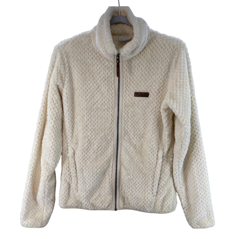 Columbia Jacket Womens Sz M Fire Side II Sherpa Fleece Full Zip Cream